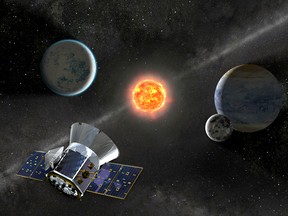 Artist's illustration released on April 11, 2018 shows NASA's Transiting Exoplanet Survey Satellite (TESS) that is set to launch on a SpaceX Falcon 9 rocket at Cape Canaveral Air Force Station in Florida.