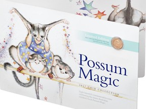 A book of 'Possum Magic' coins.