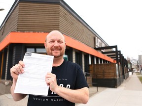 Jeff Mooij, CEO of Four20 Investments, poses with a blank application outside a proposed location in northwest Calgary on Tuesday, April 24, 2018. His store at Macleod Trail and Southland Drive S.W. has been approved by the AGLC.