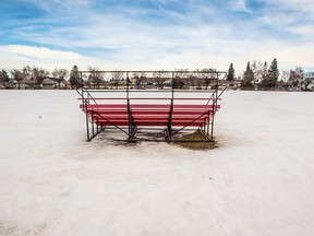 Deep snow still covers the soccer fields in the Renfrew Athletic Complex in Calgary on Wednesday, April 11, 2018.