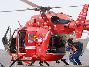 STAR's air ambulance brings a 2 year old into the Alberta Childrens Hospital who fell into a septic tank in Calgary on Thursday April 26, 2018. Darren Makowichuk/Postmedia