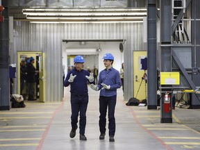 Prime Minister Justin Trudeau and Suncor CEO Steve Williams tour Suncor's Fort Hills facility near Fort McMurray on Friday, April 6, 2018.