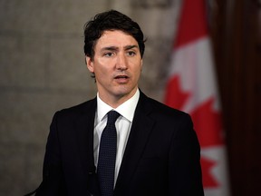 Prime Minister Justin Trudeau makes a statement on the incident involving pedestrians being struck by a van in Toronto, in the Foyer of the House of Commons on Parliament Hill on Tuesday, April 24, 2018 in Ottawa.