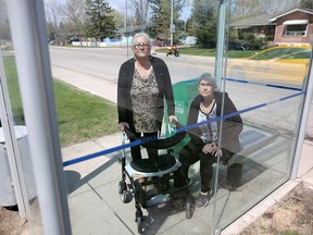 Gail McDonald,  64, left and Wendy Chrunik, 58,  live in the Riverview Village Community and are upset over the proposed Calgary transit changes near their home. Leah Hennel/Postmedia