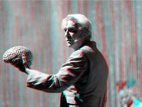 David Byrne, seen here in a red-cyan stereo image, at Jubilee Auditorium in Edmonton May 20, 2018.