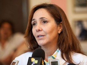 Mariela Castro, daughter of Cuban president Raul Castro, talks to the press at the National Hotel in Havana on July 24, 2013.