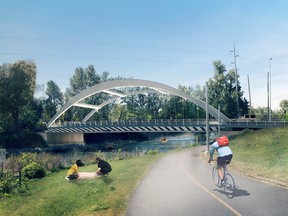 An artist rendering of the proposed $23-million new bridge crossing over the Elbow River.