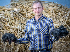 Stephen Christensen, vice president of Canadian Greenfield Technologies, outside the Calgary office, the company's hemp fiber will be used to reinforce concrete in the bobsled and luge tracks at the 2022 Beijing Winter Games. Al Charest/Postmedia