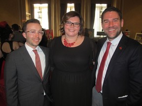 Pictured, from left, at the HIV Community Link Splash of Red Masquerade held May 5 are Beltline Association president Peter Oliver; HIV Community Link executive director Leslie Hill; and Deputy Mayor Evan Wooley. The event raised $69,124 for HIV Community Link's prevention, education and support programs in Calgary and across southeastern Alberta.