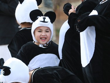 Kids dressed as giant pandas helped with the official opening of Panda Passage at the Calgary Zoo on Monday May 7, 2018.