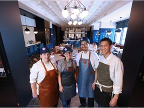 Terri Bowles, Monica DiMatteo, Amit Semwal and Michel Nop, the team at Buffo, the new restaurant in Saks in Chinook Centre, were photographed on Wednesday, May 24, 2018.  Gavin Young/Postmedia