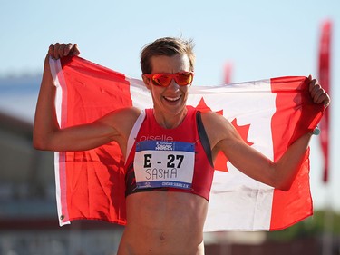 Toronto's Sasha Golish won the Centaur Subaru Half Marathon event at the Scotiabank Calgary Marathon at Stampede Park on Sunday May 27, 2018.