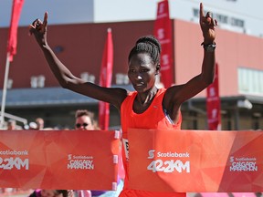 Caroline Kiptoo won the Scotiabank Calgary Marathon at Stampede Park on Sunday May 27, 2018.