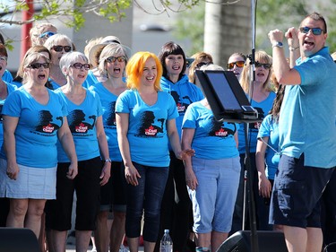 The Cool Choir helped encourage runners near the finish of the Scotiabank Calgary Marathon Stampede Park on Sunday May 27, 2018.