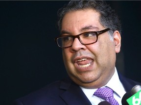 Mayor Naheed Nenshi speaks to media during their lunch break at City Hall in Calgary on Monday March 19, 2018. Darren Makowichuk/Postmedia