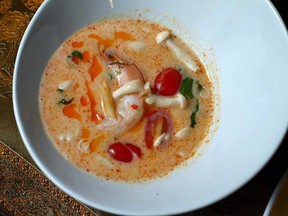 Tom Yum Goong (Thai style hot and sour soup with prawns and mushrooms) from Pad Thai Restaurant.