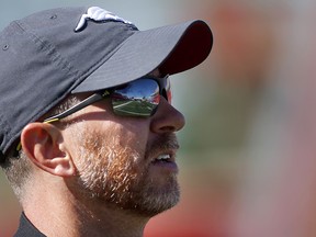 Calgary Stampeders head coach Dave Dickenson during Stampeders training camp at McMahon Stadium in Calgary, on May 20, 2018.