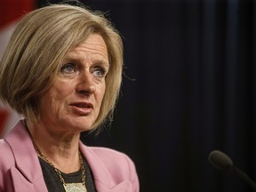 Alberta Premier Rachel Notley updates reporters on the progress of the Kinder Morgan pipeline in Edmonton on Wednesday, May 16, 2018.THE CANADIAN PRESS/Jason Franson