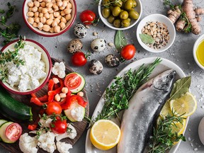 A traditional Mediterranean diet favours plant-based foods, fish and poultry over processed foods.