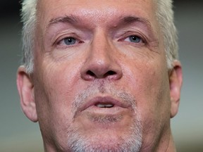 British Columbia Premier John Horgan, photographed at a news conference on May 16, 2018.