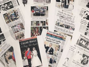 Royal wedding coverage in the pages of the Calgary Herald over the last 32 years.