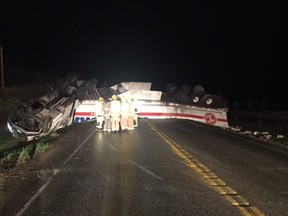 RCMP released this image of a tractor-trailer sprawled across Hwy. 564 near Airdrie on May, 18, 2018.