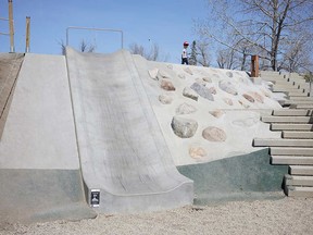 Metal has given way to concrete at the St. Patrick's Island slide.