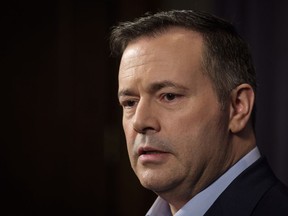 Jason Kenney speaks to the media at his first convention as leader of the United Conservative Party in Red Deer, Alta., Sunday, May 6, 2018.THE CANADIAN PRESS/Jeff McIntosh