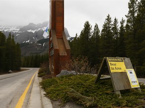 Bear warning signs are pictured around the trails of the Kananaskis Country Golf Course on Wednesday May 9, 2018.