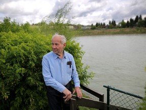 Eugen Ederle and his wife have lived in their Bowness home for 48 years and have never seen a flood like the one in 2013. Ederle is pictured in his backyard on June 1, 2018.