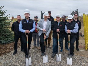 David W. Allen, vice-president of Rohit Communities, front row, second from left, with other members of the builder's team, during a ceremonial shovel turning for the start of construction at Stile Seton.