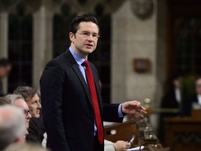 Conservative MP Pierre Poilievre stands during question period in the House of Commons on Parliament Hill in Ottawa on Tuesday, May 22, 2018.
