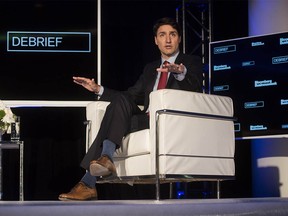 Prime Minister Justin Trudeau is interviewed by Bloomberg's Senior Executive Editor for Economics, Stephanie Flanders, as part of Bloomberg Businessweek Debrief series in Toronto, Tuesday, May 29, 2018. THE CANADIAN PRESS/Marta Iwanek ORG XMIT: MAI109
