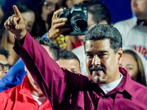 Venezuelan President Nicolas Maduro gestures after the National Electoral Council announced the results of the voting on election day in Venezuela, on May 20, 2018.