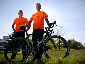 Centron Group president Wayne Benz, left, and Foothills Academy co-executive director Simon Williams are taking part in a running/cycling marathon this weekend in support of kids with learning disabilities at the school.