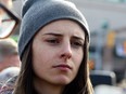 Lindsay Shepherd speaks during a rally at Wilfrid Laurier University in Waterloo on Friday November 24, 2017.