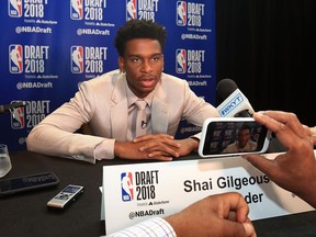Kentucky guard Shai Gilgeous-Alexander speaks to the reporters Wednesday in advance of Thursday's NBA Draft.