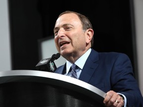 DALLAS, TX - JUNE 22: NHL commissioner Gary Bettman speaks during the first round of the 2018 NHL Draft at American Airlines Center on June 22, 2018 in Dallas, Texas.
