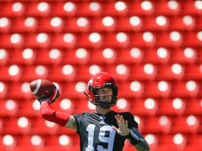 Calgary Stampeders quarterback Bo Levi Mitchell practises on June 12.