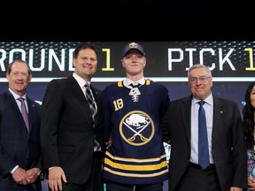 DALLAS, TX - JUNE 22: Rasmus Dahlin poses after being selected first overall by the Buffalo Sabres during the first round of the 2018 NHL Draft at American Airlines Center on June 22, 2018 in Dallas, Texas. (Photo by Bruce Bennett/Getty Images)