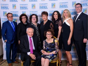 Front seated: Phil and Harriet Libin, 2001 Negev Honourees and honorary chairs of this year's annual Negev Celebration held May 31. Back row, from left: Aaron Bickman, past president JNF Calgary; Beth Price, vice-president, JNF Canada; Sandra Fayerman, executive director JNF Calgary; Debbie Krygier, co-chair JNF Negev Celebration; Cheryl Gurevitch, co-chair JNF Negev Celebration; Ariella Benjamin, president JNF Calgary; and Lance Davis, CEO JNF Canada.