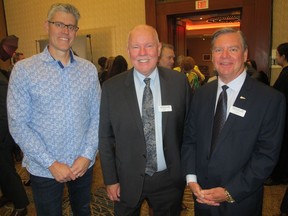 Alan Norris, centre, RESOLVE campaign chairman and Brookfield Residential chairman and CEO, is joined by colleague Trent Edwards, Brookfield COO (left) and RESOLVE campaign vice-chairman Craig Hill at the wrap-up reception held June 14 at the Hyatt. The phenomenal campaign has raised $74 million and counting.