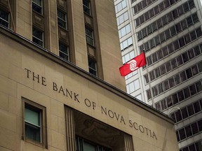 The Bank of Nova Scotia building is shown in the financial district in Toronto on Tuesday, August 22, 2017. Scotiabank is joining its peers in raising its benchmark posted five-year fixed rate to 5.34%, and bumping up its other rates as well. Effective today. RBC, BMO, TD and CIBC have already raised their posted rates. THE CANADIAN PRESS/Nathan Denette