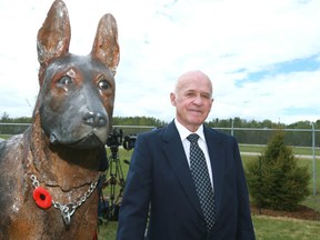 Retired Calgary Police Service member Herb Craig poses in Innisfail, AB, north of Calgary on Wednesday, June 13, 2018 at the RCMP Police Dog Service Training Centre. His former dog Pharaoh died in the line of duty and was honoured 49 years later. Jim Wells/Postmedia