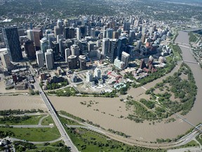 A flooded downtown Calgary is seen on June 22, 2013.