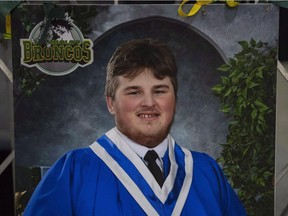 Bus crash victim Brody Hinz, 18, who compiled stats for the Humboldt Broncos and worked for local radio station 107.5 Bolt FM, is shown in a photo on display at the Elgar Petersen Arena in Humboldt, Sask., on Monday, April 9, 2018. Vice-principal David Millette at Humboldt high school would chat each day with Brody Hinz about sports and remembers the student making a bold hockey prediction last September."He said the Vegas Golden Knights were going to be the first expansion team to win the Stanley Cup," recalls Millette.THE CANADIAN PRESS/Liam Richards ORG XMIT: CPT501