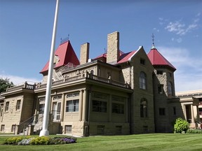 Lougheed House, a historic sandstone building in downtown Calgary.