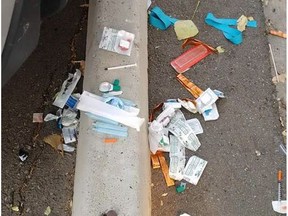 Needles and other disposed debris found in Lethbridge. The Lethbridge Needle Crisis Support Group says needles are constantly being found scattered across the city. (Courtesy Lethbridge Needle Crisis Support Group)