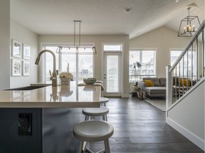 The island in the kitchen of the Nicholson show home by Homes by Dream in Vista Crossing.