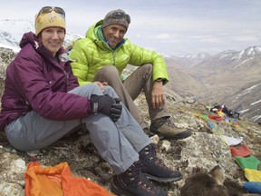 Nancy Hansen and Ralf Dujmovits are pictured atop a hillside above the Tibetan town of Nyalan on an acclimatization hike before setting off for Mount Everest. The pair are believed to have survived an avalanche triggered by a massive earthquake in Nepal. Alpine Club of Canada/Winnipeg Sun/Postmedia Networ